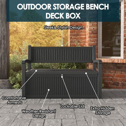 70 Gallon Storage Bench Deck Box for Patio Furniture with Armrest Bench Outdoor Storage