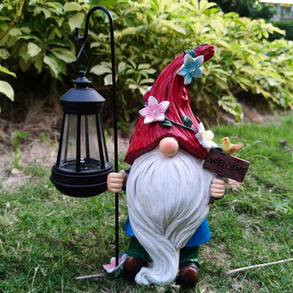 Solar Garden Gnomes Statue with Succulent and 4 LED Lights - Solar Lantern Gnomes Decorations for Yard Outdoor gnome Decorations for Garden, Patio Gnome Gifts for Mom