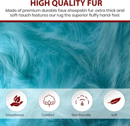 LAMBZY Faux Sheepskin Super Soft Hypoallergenic Free Shape Silky Shag Rug, Luxury Shaggy Plush Carpet for Bedrooms Living Kids Room Sofa Rugs (Blue, Duo Decto 12 Pelts 6'x12')