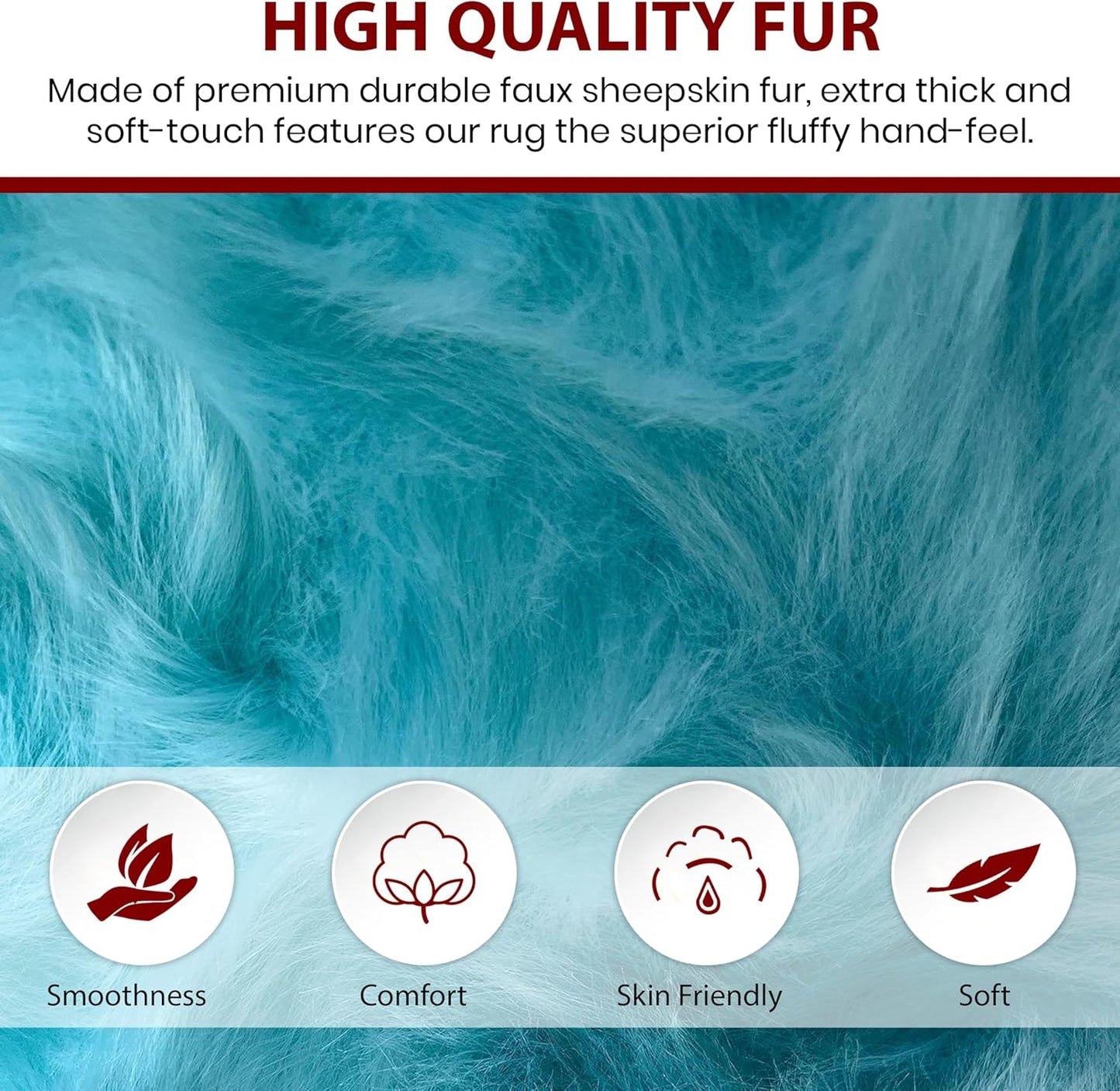 LAMBZY Faux Sheepskin Super Soft Hypoallergenic Free Shape Silky Shag Rug, Luxury Shaggy Plush Carpet for Bedrooms Living Kids Room Sofa Rugs (Blue, Quarto 4 Pelts 4'x6')