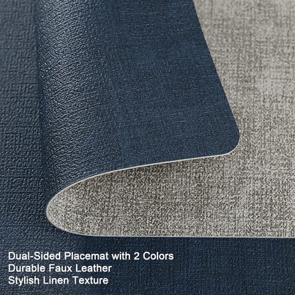 Myir JUN Placemats Dual Sided, Faux Leather Place Mats Indoor Set of 8 for Dining Table Non-Slip Washable Placemat Heat Resistant Outdoor Table Mats (Set of 8, Gray Blue)