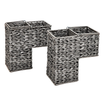 Trademark Innovations 14.5" Plastic Wicker Storage Stair Basket Set With Handles (Set of 2, Grey)