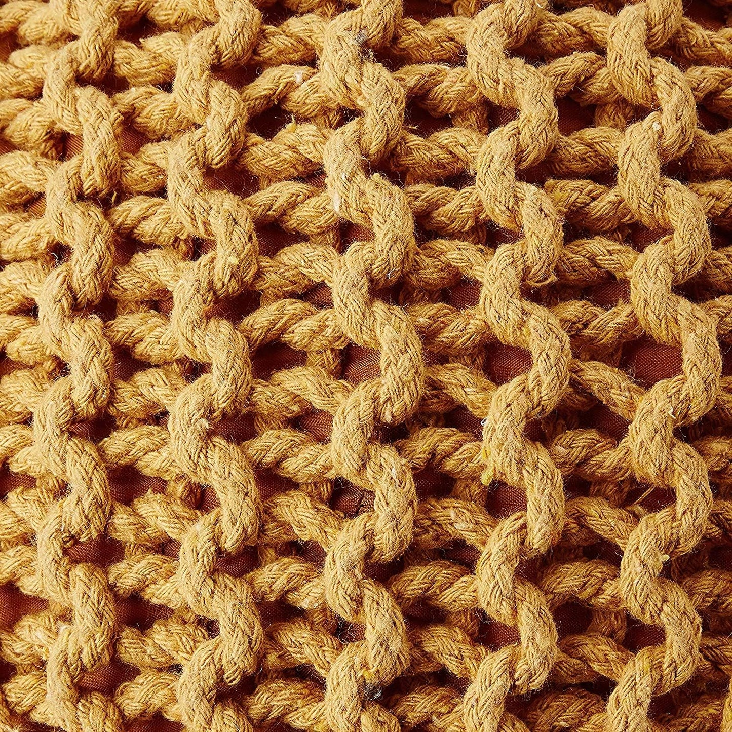 REDEARTH · Round Pouf Ottoman - Hand Knitted Cable Boho Poof Home Décor Pouffe Circular Footrest for Living Room - Bedroom - Lounge - Nursery - 100% Cotton Poufs (19.5"x19.5"x14") - Mustard