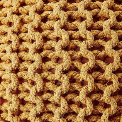 REDEARTH · Round Pouf Ottoman - Hand Knitted Cable Boho Poof Home Décor Pouffe Circular Footrest for Living Room - Bedroom - Lounge - Nursery - 100% Cotton Poufs (19.5"x19.5"x14") - Mustard