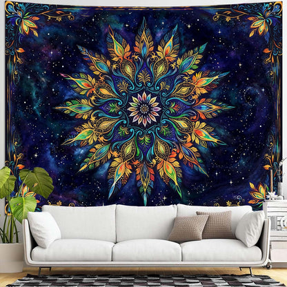 Fowocu Boho Floral Mandala Tapestry for Bedroom Aesthetic Blue Bohemian Colorful Flower Wall Tapestry Purple Hippie Indian Extra Large Tapestries Wall Hanging for Living Room Dorm Decor 90 x 68 Inch