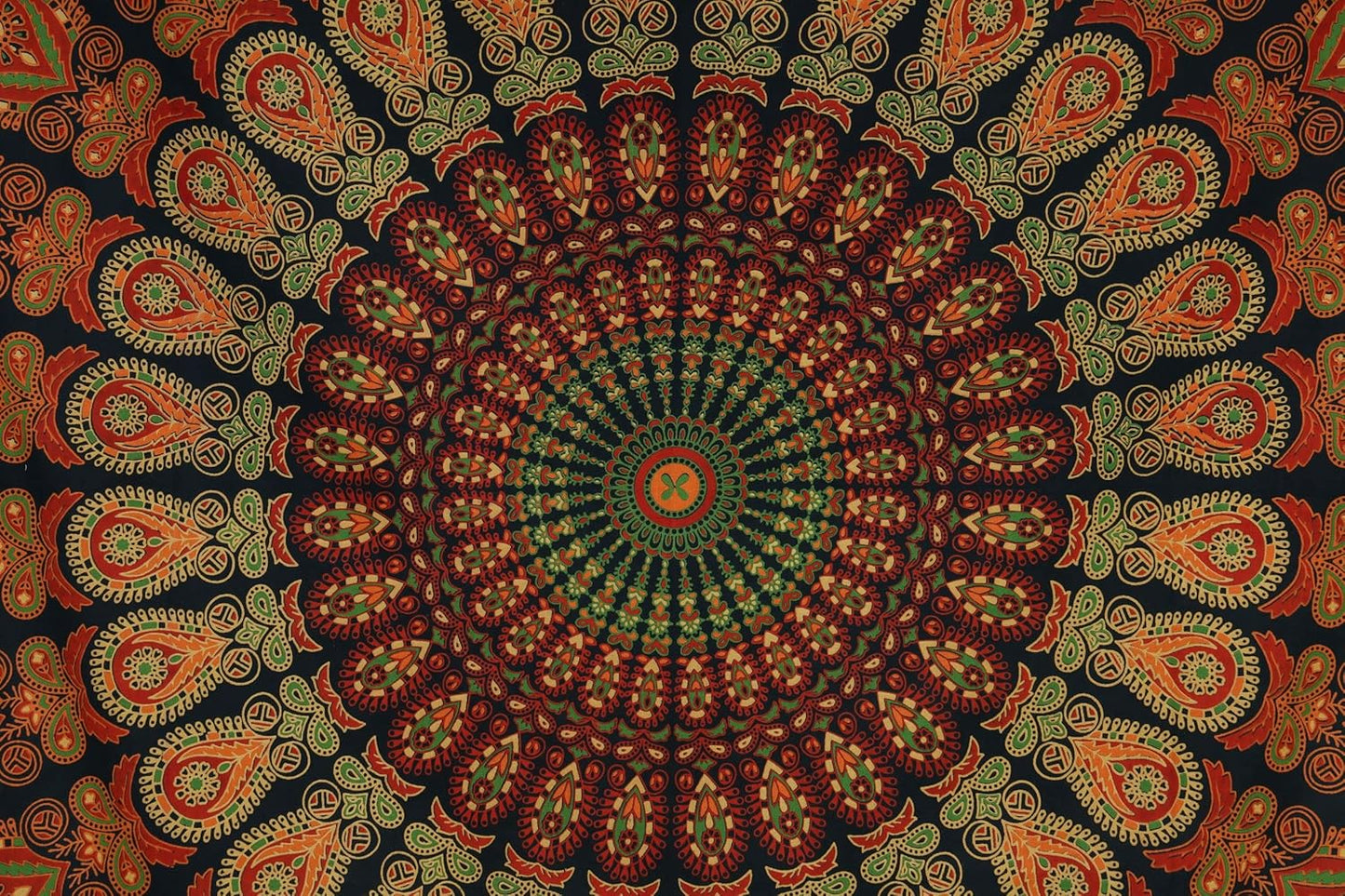 Bless International Handmade Indian hippie Bohemian Psychedelic Peacock Mandala Wall hanging College Dorm Beach Throws Table Cloth Bedding Tapestry (Golden Green, Medium(54x60Inches)(137x152cms))