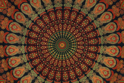 Bless International Handmade Indian hippie Bohemian Psychedelic Peacock Mandala Wall hanging College Dorm Beach Throws Table Cloth Bedding Tapestry (Golden Green, Medium(54x60Inches)(137x152cms))