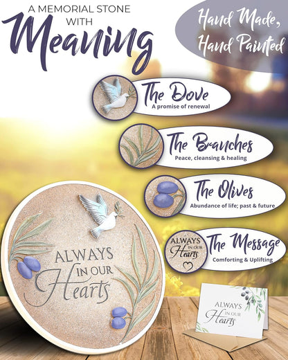 Spiritwind 10-Inch Garden Memorial Stone with Included Plaque Stand & Sympathy Card, Memorial Plaques for Outdoors with Peace Dove Amongst Olive Branches, Memorial Stepping Stone for Loss of Loved One