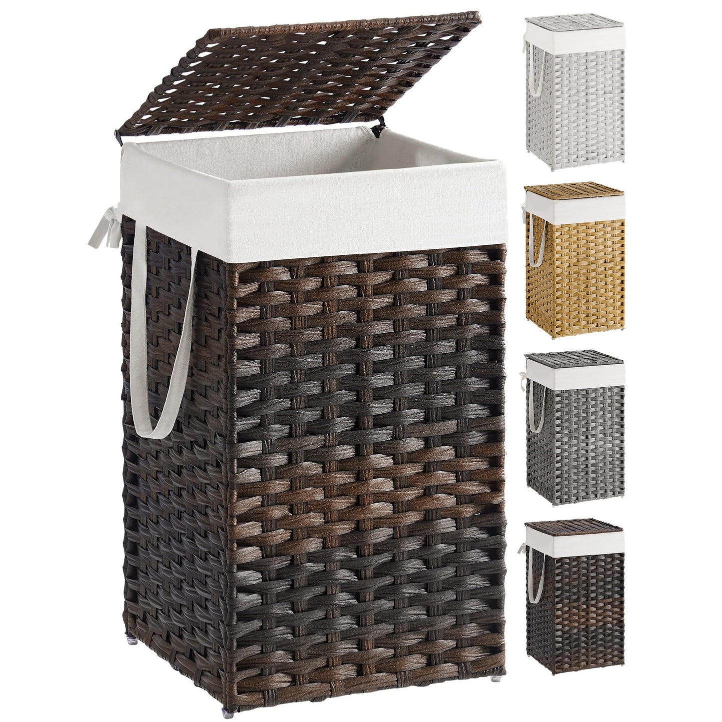 SONGMICS Laundry Hamper with Lid, 17.2 Gallon (65 L) Synthetic Rattan Clothes Laundry Basket with