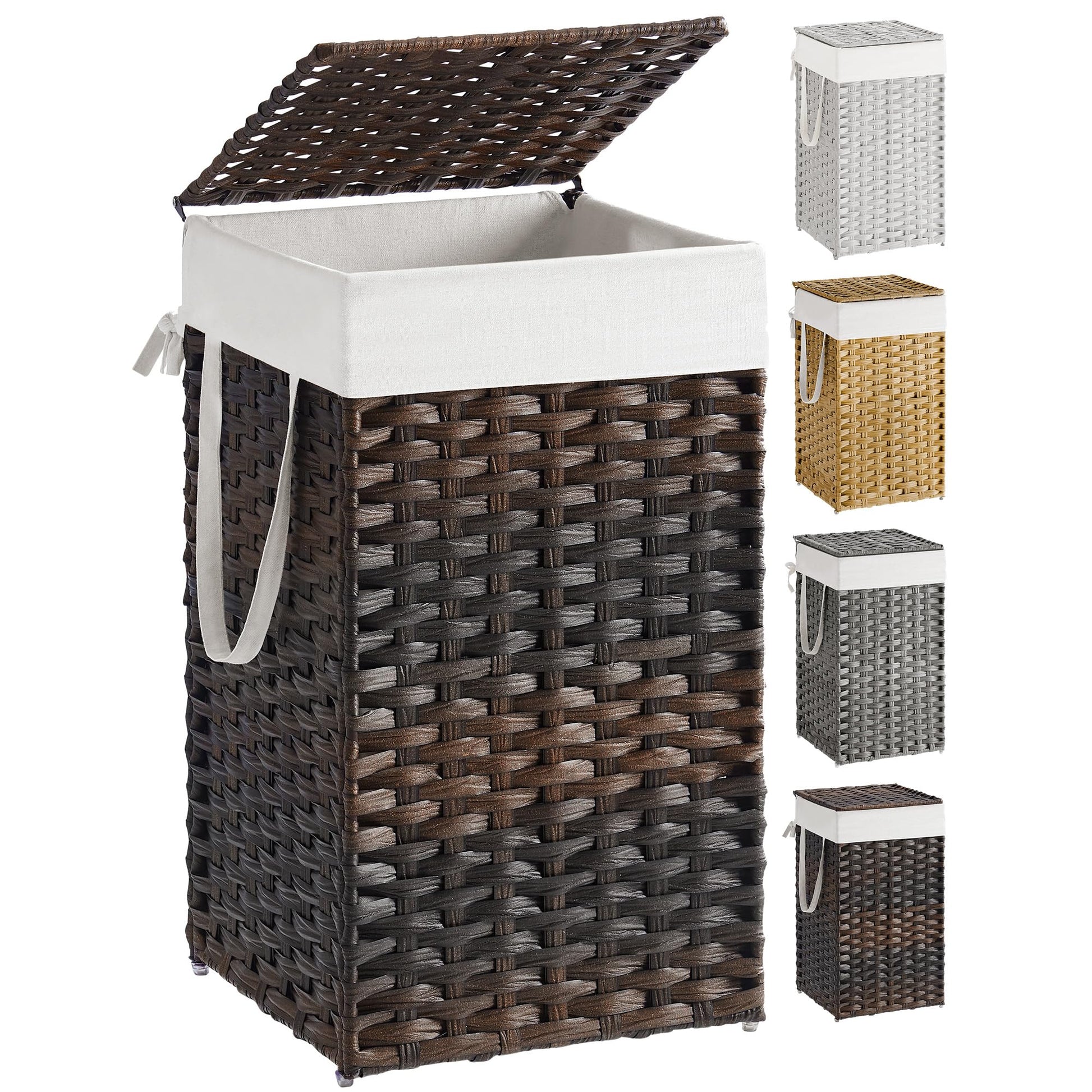 SONGMICS Laundry Hamper with Lid, 17.2 Gallon (65 L) Synthetic Rattan Clothes Laundry Basket with