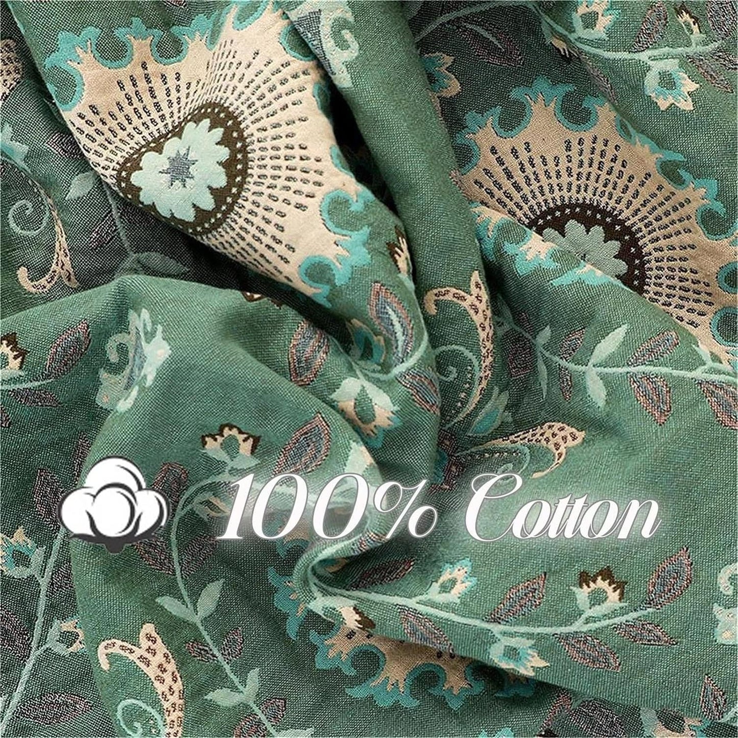 MSGKV Green Boho Throw Blanket for Bed Couch,100% Cotton Mexican Picnic Blankets Travel Blanket 80''x 90'', Super Soft Lightweight Muslin Blanket for Bedroom Living Room Boho Decor