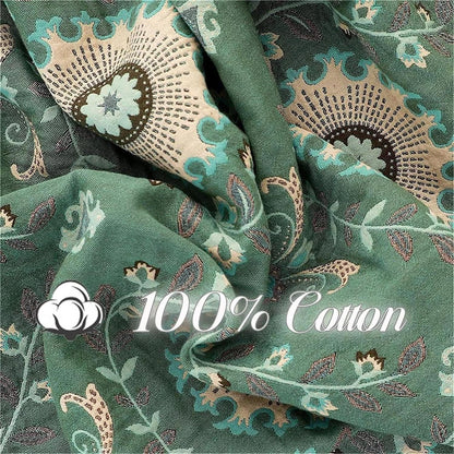 MSGKV Green Boho Throw Blanket for Bed Couch,100% Cotton Mexican Picnic Blankets Travel Blanket 80''x 90'', Super Soft Lightweight Muslin Blanket for Bedroom Living Room Boho Decor