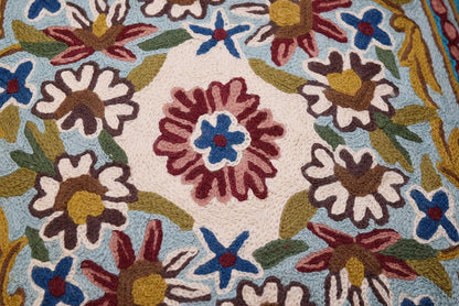 Turquoise Floral Pillow Cover Traditional Blue Flower Pillowcase Traditional Outdoor Cushion Suzani Flower Throw Florals Chair Farmhouse Hand Embroidered Cushions Wool 18x18 Inch