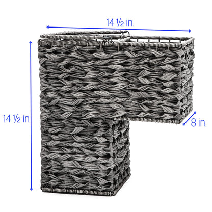 Trademark Innovations 14.5" Plastic Wicker Storage Stair Basket Set With Handles (Set of 2, Grey)