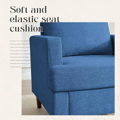 Mid-Century Accent Chair,Modern Linen Fabric Armchair for Living Room,Comfy Upholstered Reading Accent Chairs for Bedroom,Single Sofa Chair with Wood Legs (Blue, 2 Pack)