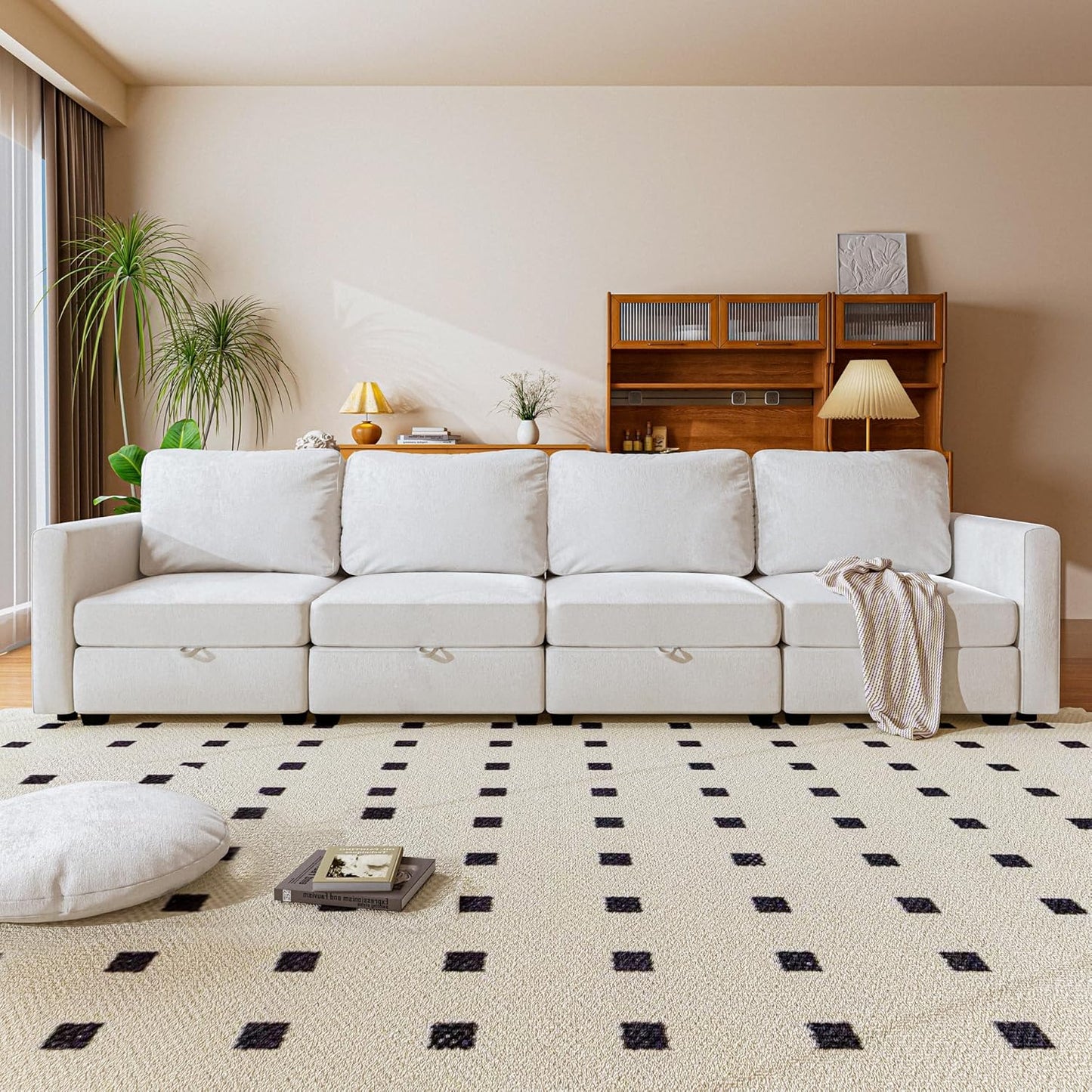 mestyl Modular Sectional Sofa Convertible Sofa Couch Set with Storage for Living Room, Modern 4 Seater Modular Sectional Couch (Beige)