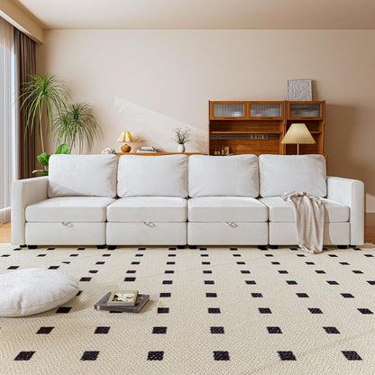 mestyl Modular Sectional Sofa Convertible Sofa Couch Set with Storage for Living Room, Modern 4 Seater Modular Sectional Couch (Beige)