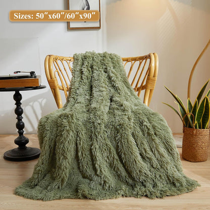 XeGe Luxury Faux Fur Throw, Moss Green Soft 50x60 Fluffy Blanket, Shaggy Plush Decorative Couch Throw, Cute Furry Throw Fuzzy Office Lap Blanket for Bedroom Living Room Sage Green
