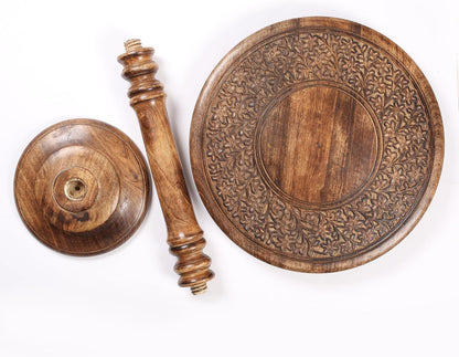 Lightnpro Hand Carved Solid Mango Wood Round Pillar Accent Table - 18" × 22" Rustic Farmhouse Side End Table | VintageRustic Boho Nightstand for Living Room, Bedroom & Entryway