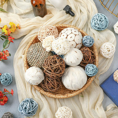 Riceshoot 2 Pack Decorative Balls Potpourri Bowl Filler Decor Natural Vase Bowl Filler Assorted Spherical Rattan Twigs Wicker Balls Cotton for Home Centerpiece(Blue)