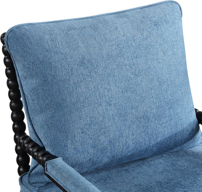 DUHOME Linen Fabric Spindle Accent Chair with Wood Frame,Modern Accent Spool Chairs with Padded Spring Seat and Brushed Blue Base for Living Room Bedroom Farmhouse Home Office Belcony