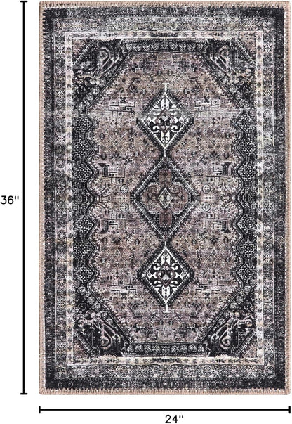 Keen Home Design 2x3 Rug - Machine Washable Entry Rug with Non-Slip Backing, Ideal for Enteryway, Kitchen, Bathroom, Laundry Room - Vintage, Easy Clean, Durable, Low Pile Rug - (2' x 3')