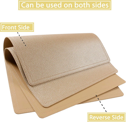 Faux Leather Gold Placemats, PU Table Mats, Set of 4, Waterproof, Heat Resistant, Non-Slip, Easy to Clean for Kitchen Dining Table,Conference Table