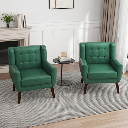 UIXE PU Leather Accent Chairs Set of 2, Modern Arm Club Chair Upholstered Armchair for Living Room