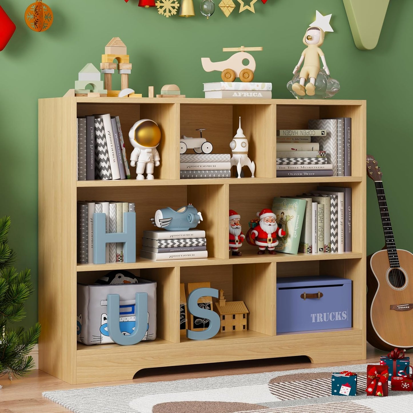 Book Shelf Set of 2, 8 Cubes Storage Organizer, Freestanding Wooden Bookshelf Cube Shelf for Bedroom, Living Room, Home Office, 3-Tier Open Bookshelf Wooden Bookcase