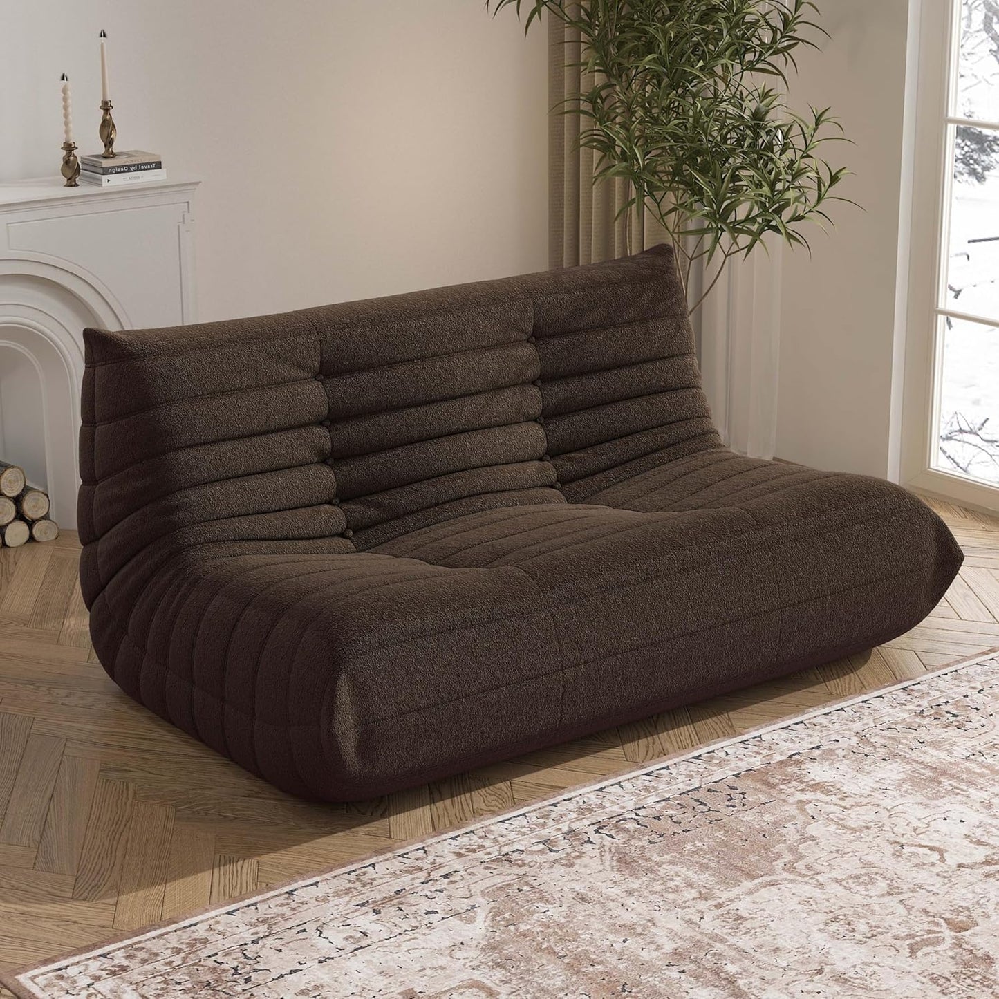 Bean Bag Chair, Loveseat Fireside Chair Bean Bag Sofa Large Bean Bag Chair for Adults, 2 Seater Bean Bag Chairs for Teens with High Density Comfortable Foam, Bean Bag for Living Room, Bedroom(Coffee)