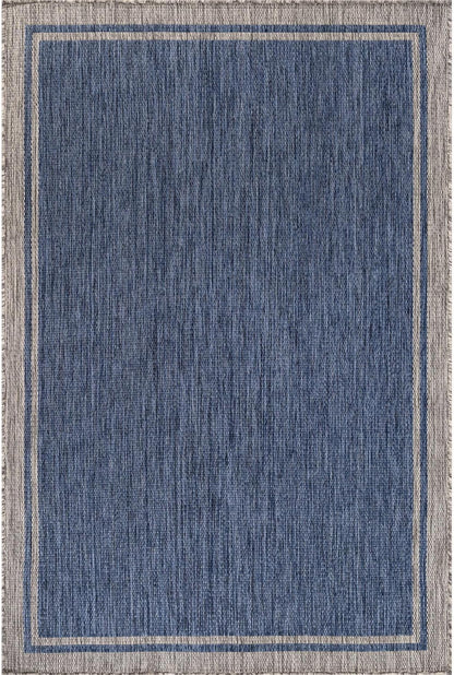 CAMILSON Outdoor Rug, 5x7 Bordered Navy Blue Gray Modern Area Rugs for Indoor and Outdoor Patios, Porches Waterproof Washable Porch Deck Outside Carpet (Bordered Navy, 5 x 7)