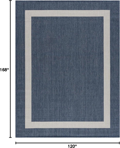 CAMILSON Outdoor Rug 10x14, Large Modern Outside Rugs for Patios Porches Waterproof Durable Washable Non-Shedding, Easy-to-Clean Indoor Outdoor Area Carpet (10 x 14, Bordered - Blue/White)
