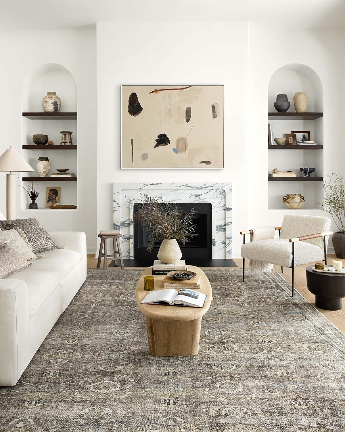 Loloi Layla Collection LAY-13 Antique/Moss 9'-6" x 14' .13" Thick Area Rug, Soft, Durable, Vintage Inspired, Distressed, Low Pile, Non-Shedding, Easy Clean, Printed, Living Room Rug