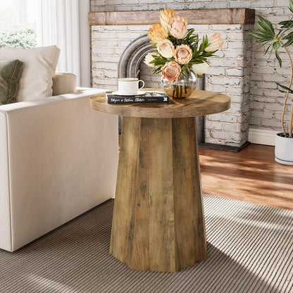 Tribesigns Round Pedestal End Table, Farmhouse Couch Side Table with Octagonal Base, Nightstand Accent Wooden Drink Stand (1, Rustic Brown)