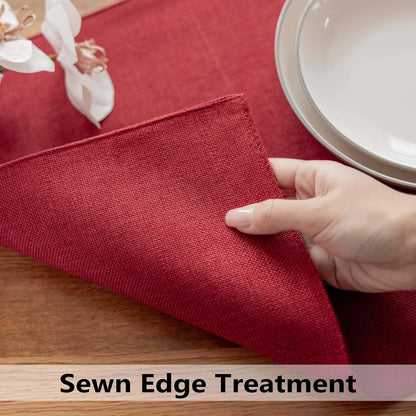 Demetex Christmas Placemats Set of 4 Heat Resistant Red Linen Place Mats Wipeable Cloth Placemats for Party Wedding Holiday Dinner, 13 x 19 inches, Wine Red
