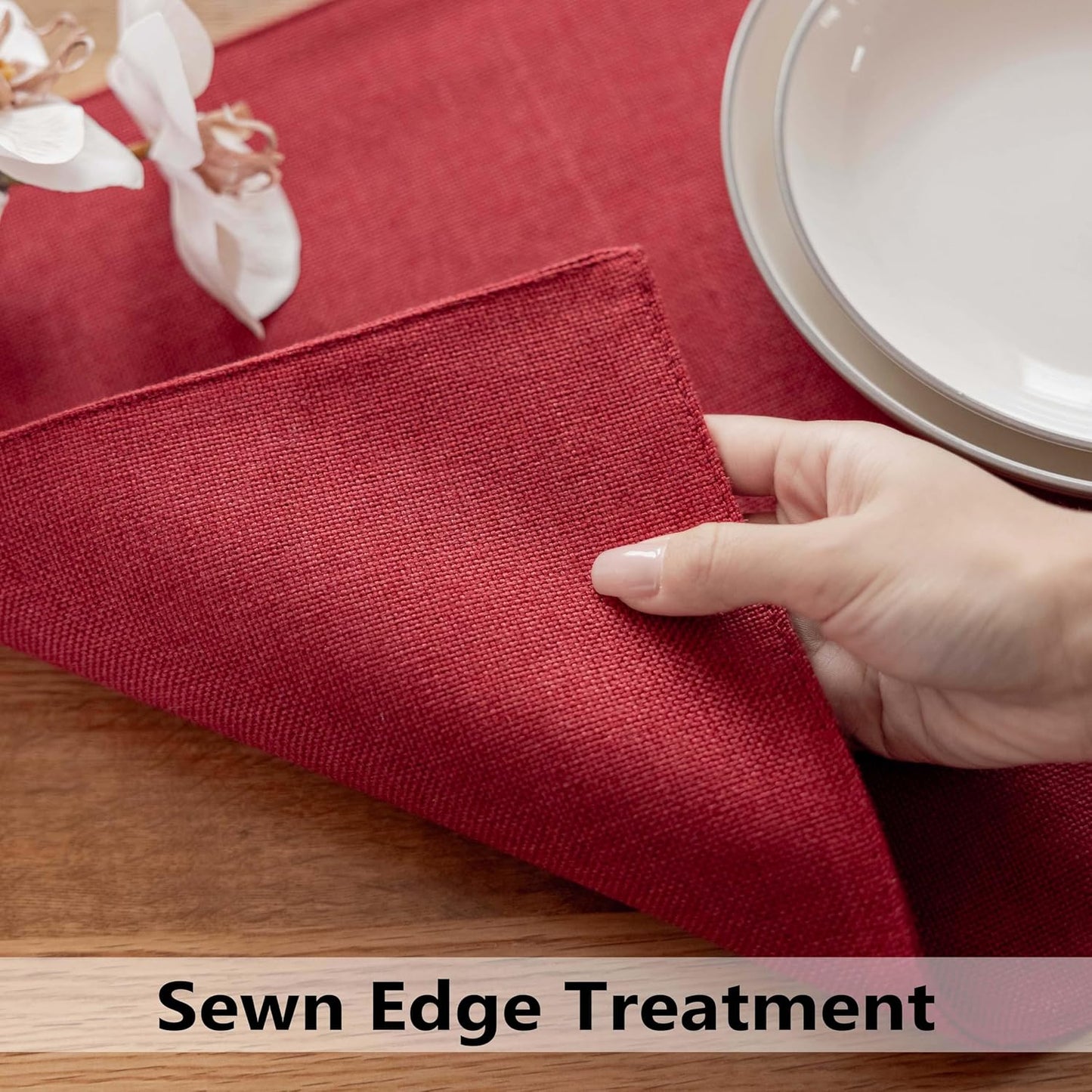 Demetex Christmas Placemats Set of 6 Red Linen Wipeable Place Mats Heat Resistant Cloth Placemats for Dining Table Restaurants Holiday, 13 x 19 inches, Wine Red