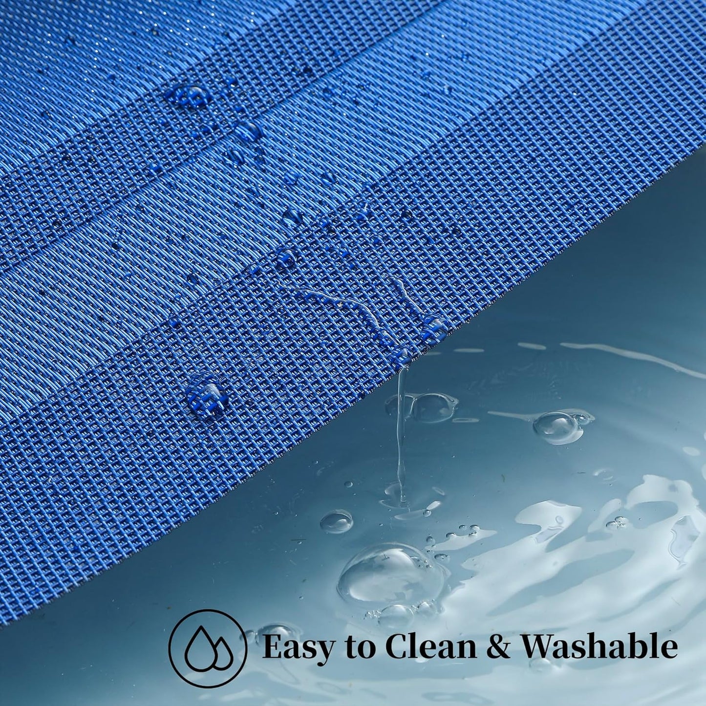 Leetaltree Blue Frame Placemats Set of 8 - Heat Resistant Non-Slip Place mats for Dining Table, Washable Durable PVC Vinyl Woven Table Mats（Blue Frame, 8）