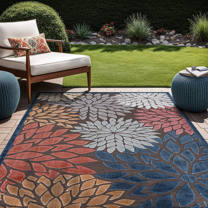 Beverly Rug Outdoor Rug 8x10 Modern Floral Tropical Area Rugs for Indoor and Outdoor Patio Easy to Clean Non Shedding Living Room Porch Garden Washable Outside Carpet (8 x 10 Brown)