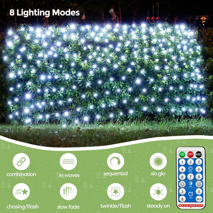 WBao Solar Christmas Lights Outdoor 360LED 11.5ft x 6.9ft Christmas Bushes Lights with Remote, 8 Lighting Modes, Timer, Waterproof for Lawn, Bushes, Trees Outdoor Christmas Decorations, Cool White