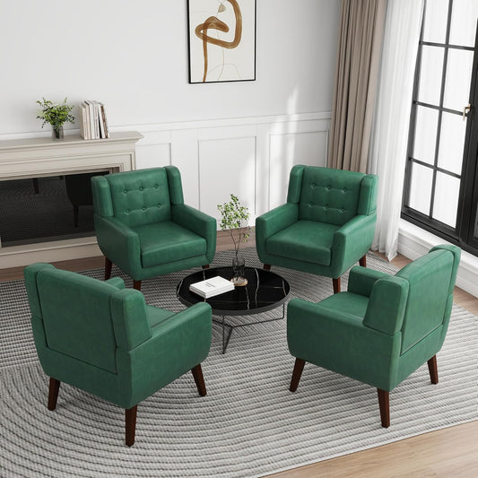 UIXE Faux Leather Accent Chairs Set of 4, Modern Arm Club Chair Upholstered Armchair for Living