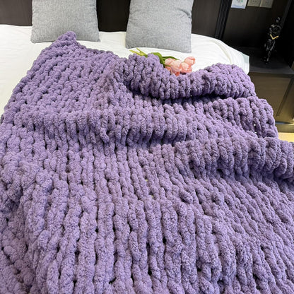 Chunky Knit Blanket Throw 40"x60", Chenille Throw Blankets, Handmade Warm & Cozy Blanket Couch Bed Home Decor, Soft Breathable Fleece Banket, Christmas for Couch Bed Sofa Best Gift (Purple)