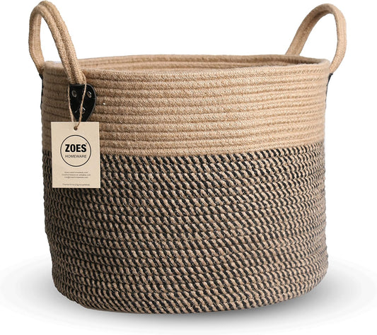 14"x12" Natural Jute Rope Woven Storage Basket with Handles for Plant, Blankets,Toys,Clothes,Shoes - Living Room Home Decor,Multifunctional Basket for Organizer,Picnic,Artificial Tree