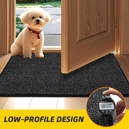 JSEI Dirt Trapper Door Mat 20"x32" Non-Slip Washable Entrance Mat, Dog Doormats, Absorbent & Fade-Resistant Floor Mats, Low Profile Welcome Mats for Entryway, Front Door, and Inside Entrance, Black