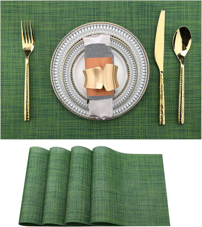 Green Christmas Placemats Set of 4 - Wipe Clean Vinyl Placemats - Washable Heat Resistant PVC Placemats for Dining Table - 17x12 Inch (Green, 4)
