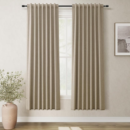 BOODII Linen Blackout Curtains for Bedroom 72 Inch Length 2 Panels Set Room Darkening Curtains Khaki Black Out Curtain Neutral Thermal Insulated Living Room Nursery Drapes Back Tab 52x72