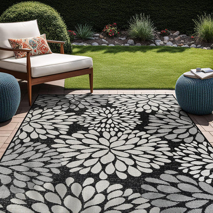 Beverly Rug Outdoor Rug 6x9 Modern Exotic Tropical Leaf Area Rugs for Indoor and Outdoor Patio Deck Porch Garden Water Resistant Washable Outside Carpet (6 x 9 Dark Gray)