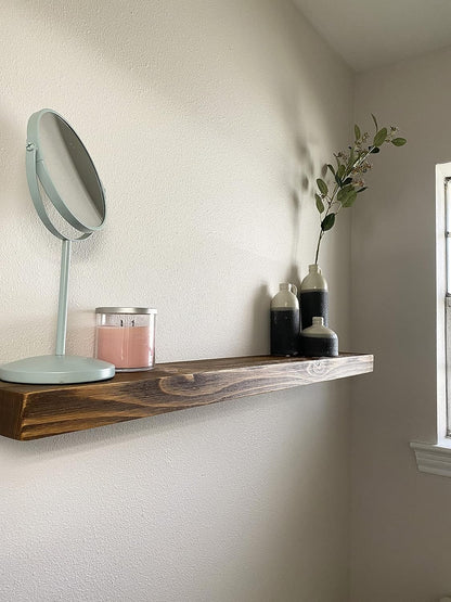 joelsantiques 42 Inch Wooden Floating Shelves for Wall - 42x6x2 in - Made of Natural Wood - Long Heavy Duty Rustic Wall Shelves for Bedroom - Perfect for Living Room, Kitchen - Medium Brown
