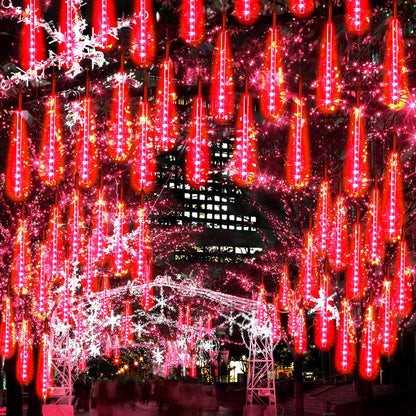 Christmas Meteor Shower Rain Lights, 10 Tube 12 Inch 240 LEDs Icicle Outdoor Raindrop for Xmas Halloween Wedding Party Tree Holiday Decoration, Red