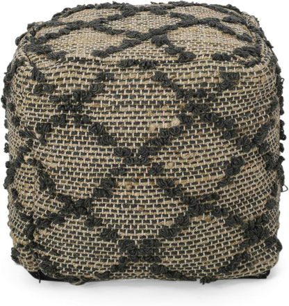 GDFStudio Boho Handmade Fabric Cube Pouf Ottoman Foot Stool - Bean Bag Floor Chair - Foot Rest Couch for Living Room Bedroom,Charcoal,16"" x 16"" x 16"", Cimarro,charcoal, 313838N