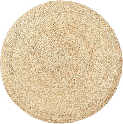 REDEARTH · Cylindrical Pouf Foot Stool Ottoman - Jute Braided Pouffe Poof Accent Sitting Footrest for Living Room, Bedroom, Nursery, Patio, Lounge & Other Rooms (Natural Acorn, 18"x18"x14")